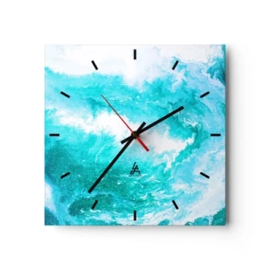 Zegar ścienny - Abstrakcyjny wir w odcieniach błękitu - 30x30cm - W jądrze żywiołu - Nowoczesna dekoracja ścienna do salonu i sypialni ARTTOR