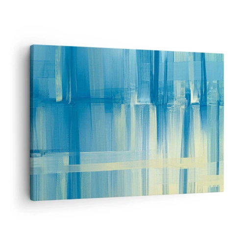 Obraz na płótnie - Abstrakcyjny obraz w odcieniach turkusu i błękitu z geometrycznymi pociągnięciami pędzla - 70x50cm - Kompozycja w turkusie - Nowoczesna dekoracja ścienna do salonu i sypialni ARTTOR