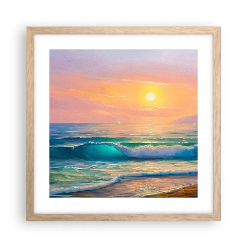 Plakat w ramie jasny dąb - Turkusowa pieśń fal - 40x40 cm