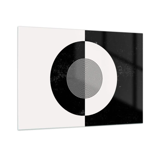 Obraz na szkle - Geometryczny wzór czarno-białej symetrii - 100x70cm - Harmonia w czerni i bieli - Nowoczesna dekoracja ścienna do salonu, kuchni i sypialni ARTTOR