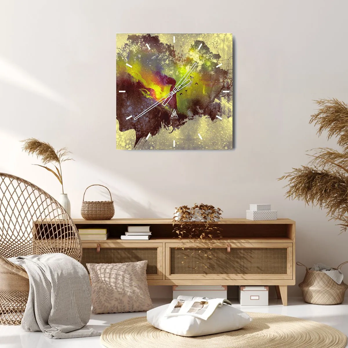 Zegar ścienny - Artystyczna sylwetka kobiety z naturą w tle - 30x30cm - Matka Natura - Nowoczesna dekoracja ścienna do salonu i sypialni ARTTOR