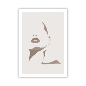 Plakat - Minimalistyczny portret twarzy w odcieniach beżu i brązu - 50x70cm - Stworzona ze światła i cienia - Nowoczesna dekoracja ścienna do salonu, kuchni i sypialni ARTTOR