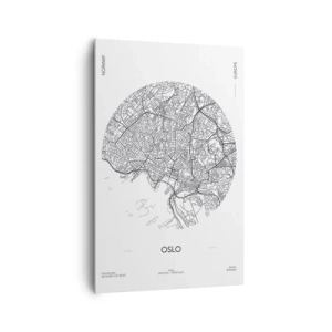 Obraz na płótnie - Mapa Oslo w minimalistycznym, czarno-białym stylu - 80x120cm - Anatomia Oslo - Nowoczesna dekoracja ścienna do salonu i sypialni ARTTOR