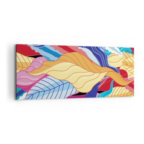Obraz na płótnie - Barwne liście w żywych kolorach tworzące dynamiczną kompozycję - 120x50cm - Kolorowy bałagan - Nowoczesna dekoracja ścienna do salonu i sypialni ARTTOR