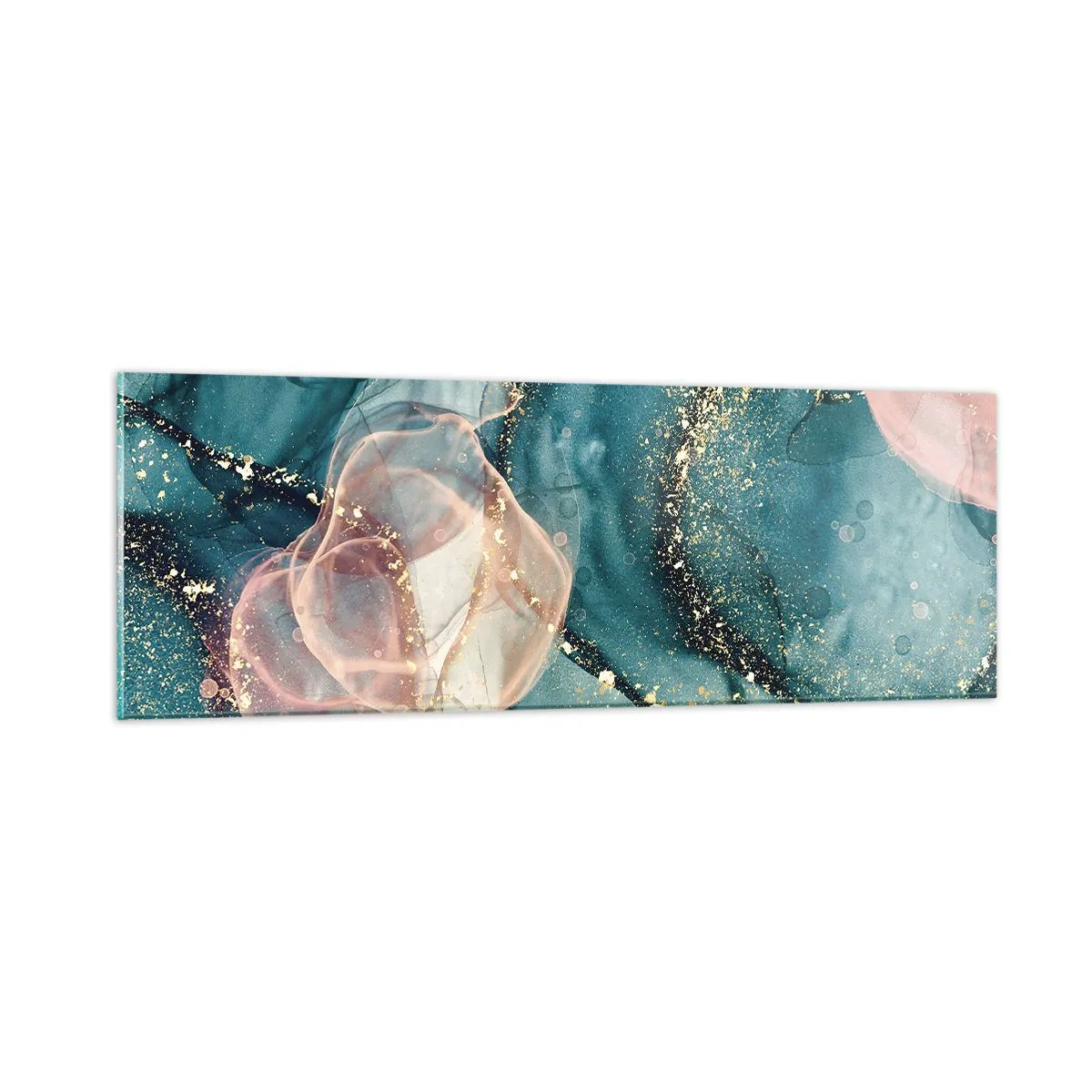 Obraz na szkle - Jedwabny błękit, tiulowy róż - 90x30 cm