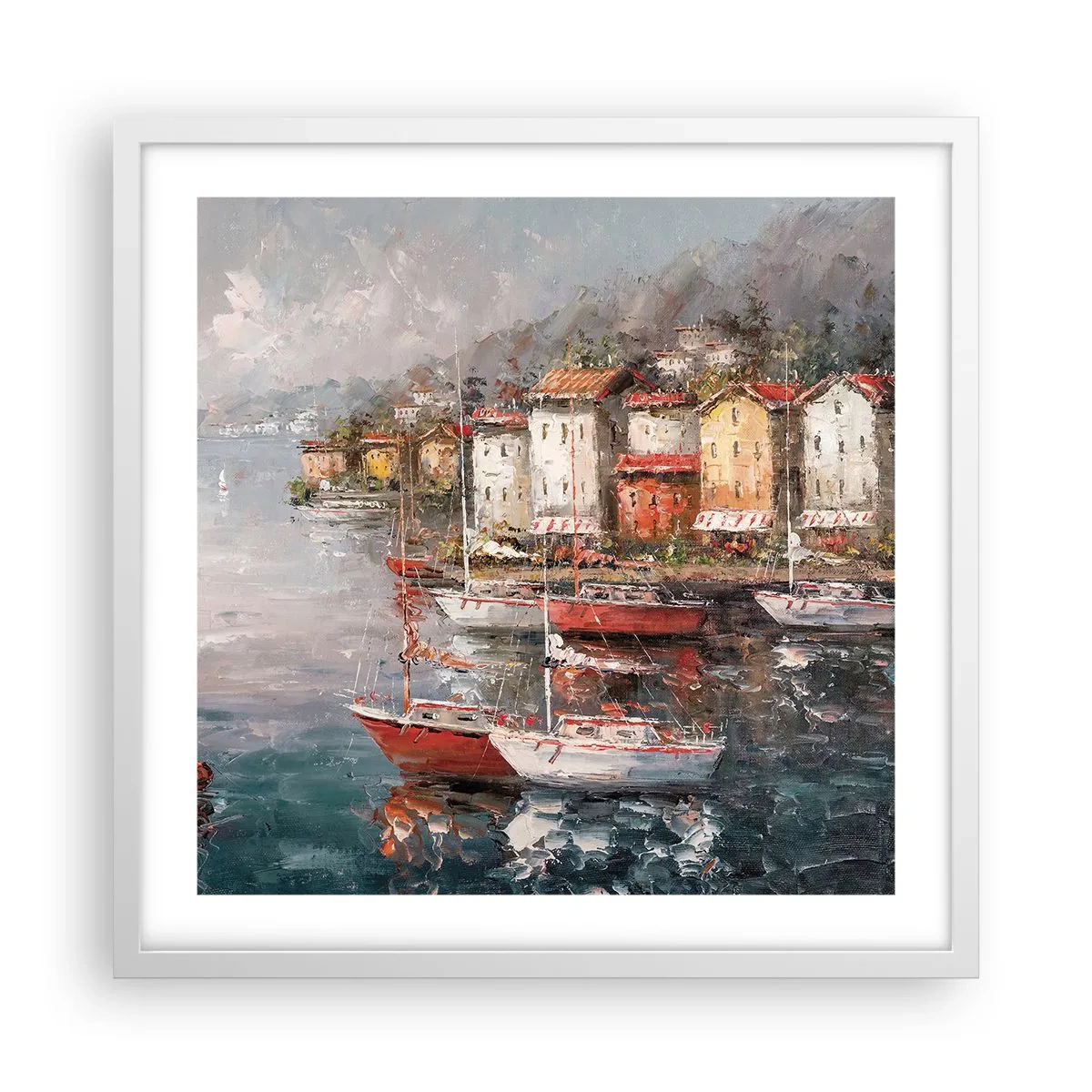 Plakat w białej ramie - Romantyczna przystań - 50x50 cm