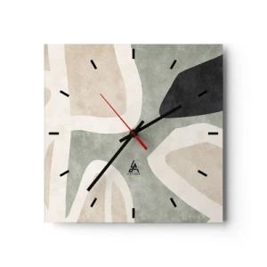 Zegar ścienny - Abstrakcyjne kształty w stonowanych barwach - 30x30cm - Kompozycja z motywem czerni - Nowoczesna dekoracja ścienna do salonu i sypialni ARTTOR