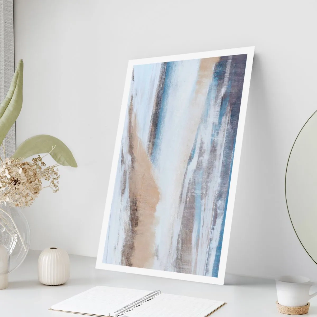 Plakat - Abstrakcyjna kompozycja w odcieniach błękitu i beżu - 50x70cm - Zimowa kompozycja - Nowoczesna dekoracja ścienna do salonu, kuchni i sypialni ARTTOR