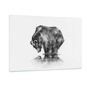Obraz na szkle - Grafika niedźwiedzia pochylającego się nad taflą wody - 120x80cm - Miło zobaczyć się z kimś bliskim - Nowoczesna dekoracja ścienna do salonu, kuchni i sypialni ARTTOR