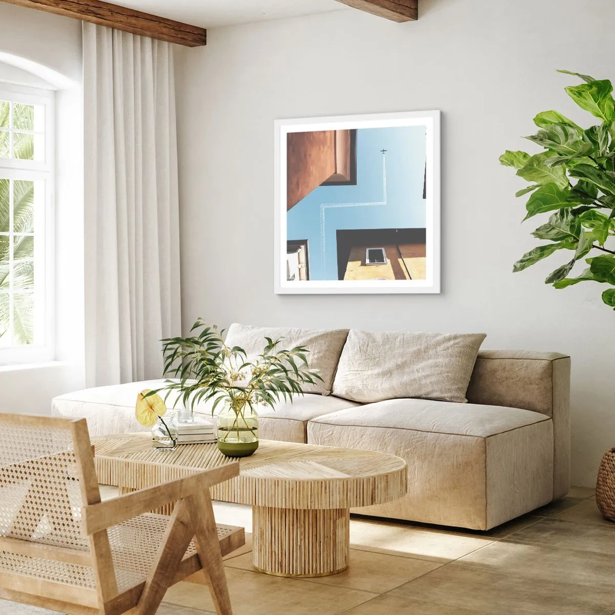 Plakat w białej ramie - Ponad miejskim labiryntem - 60x60 cm