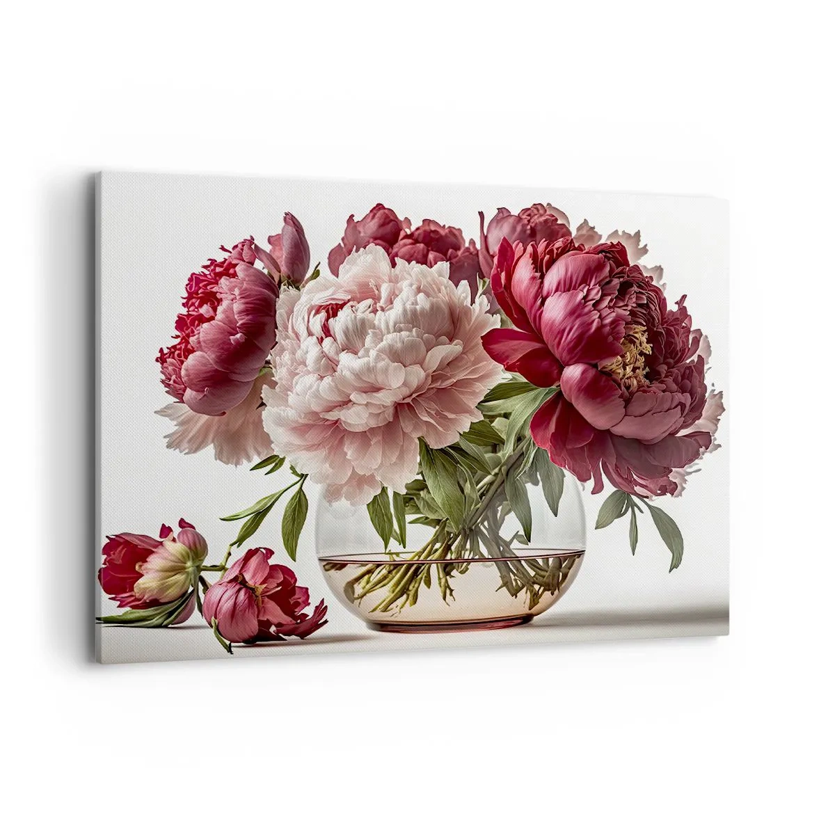 Obraz na płótnie - Bukiet piwonii w odcieniach różu i czerwieni - 100x70cm - W pełnym rozkwicie urody - Nowoczesna dekoracja ścienna do salonu, kuchni i sypialni ARTTOR
