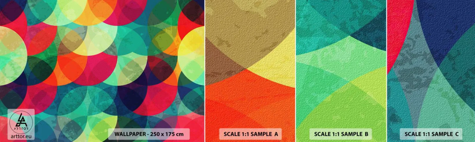 Fototapeta Próbka Standard Eco - Wtęczowstąpienie - Abstrakcja, Sztuka, Kolorowe Okręgi - 100x30 cm