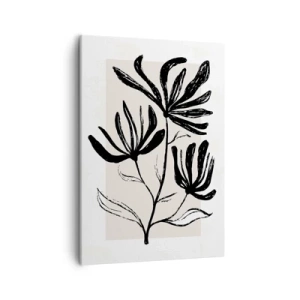 Obraz na płótnie - Czarno-biały rysunek trzech kwiatów w minimalistycznym stylu - 50x70cm - Szkic do zielnika - Nowoczesna dekoracja ścienna do salonu, kuchni i sypialni ARTTOR