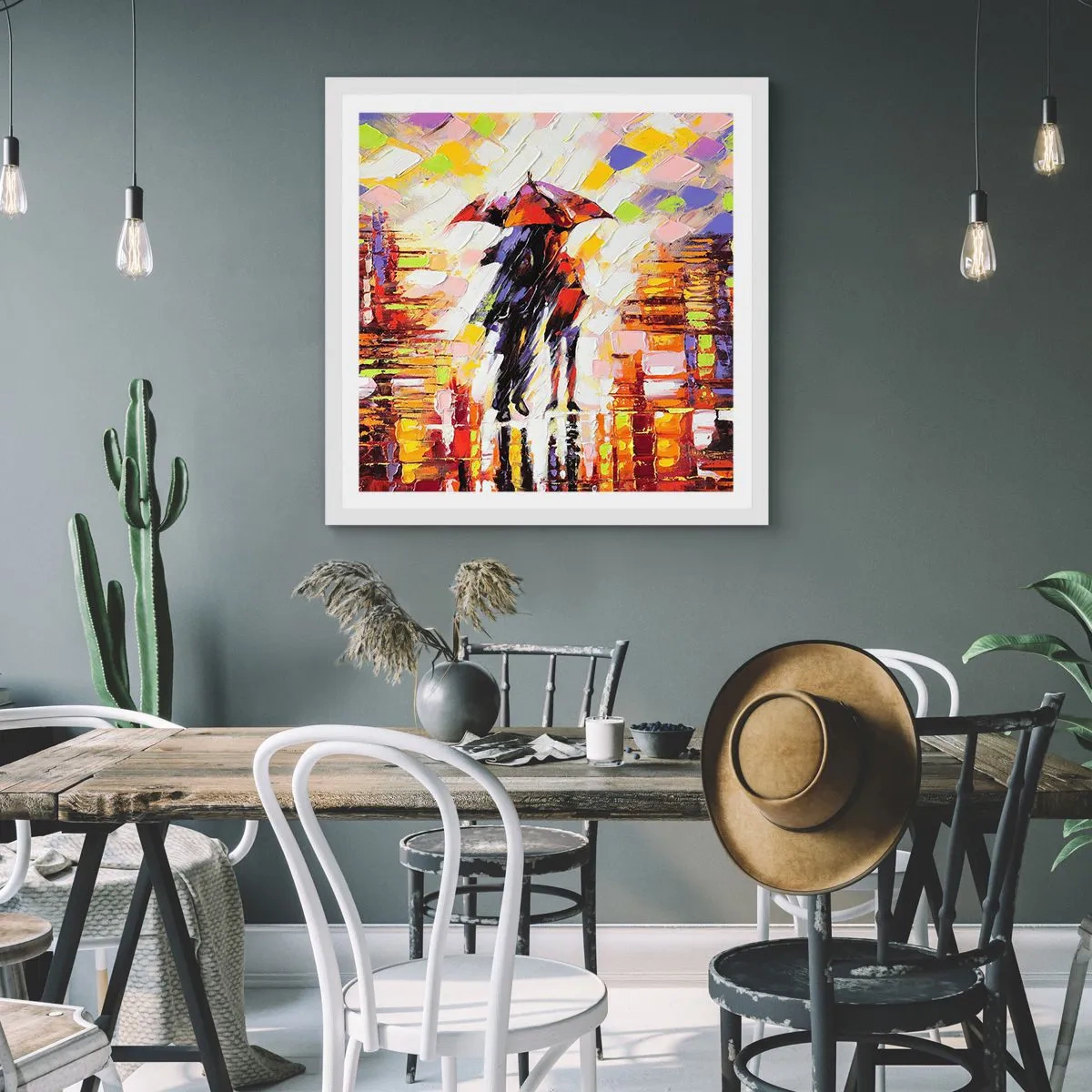 Plakat w białej ramie - Razem przez noc i deszcz - 40x40 cm