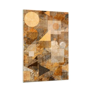 Obraz na szkle - Abstrakcyjne geometryczne wzory w ciepłych kolorach - 50x70cm - Kubistyczne studium brązu - Nowoczesna dekoracja ścienna do salonu, kuchni i sypialni ARTTOR