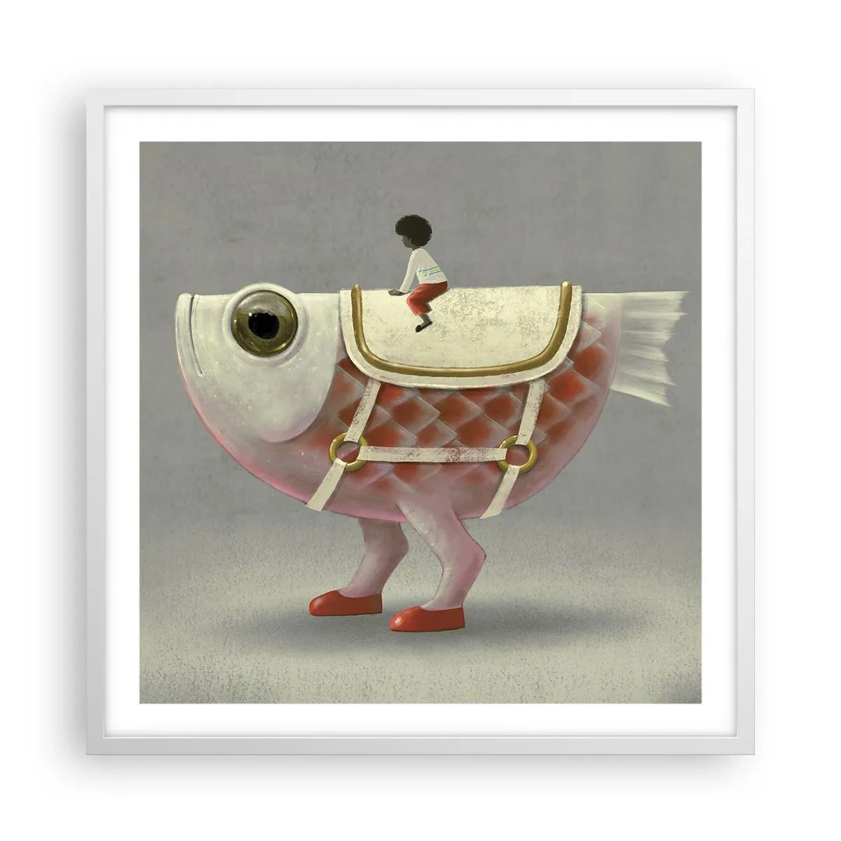 Plakat w białej ramie - Ryboński jeździec - 60x60 cm