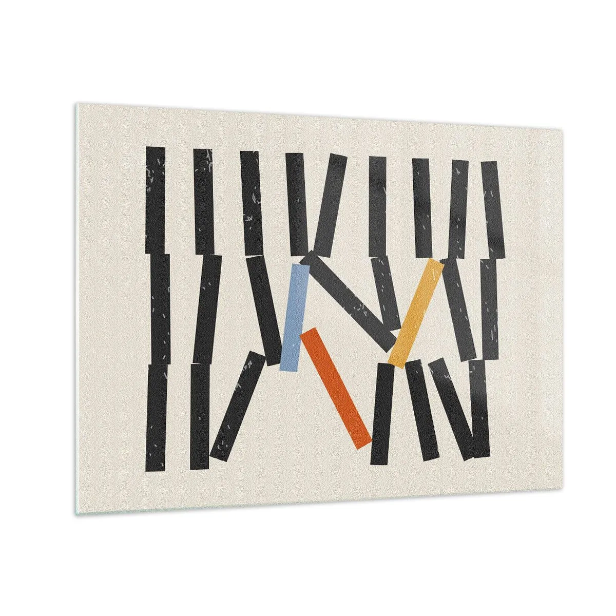 Obraz na szkle - Graficzna kompozycja stylizowana na klocki domina z akcentami kolorystycznymi - 70x50cm - Domino – kompozycja - Nowoczesna dekoracja ścienna do salonu i sypialni ARTTOR