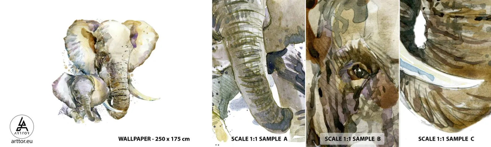 Fototapeta Próbka Samoprzylepna Deluxe Sticker - Nie ma jak u mamy - Zwierzęta, Słoń, Grafika - 100x30 cm