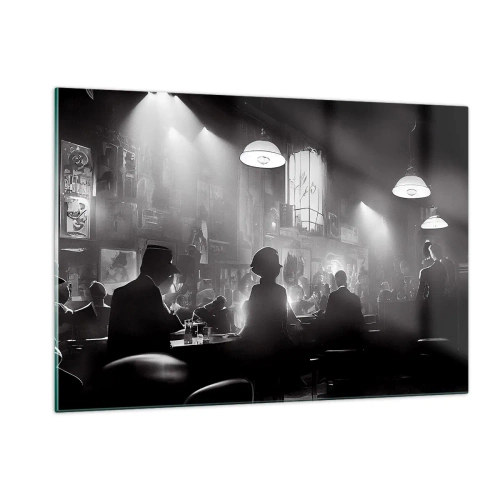 Obraz na szkle - Czarno-biała scena jazzowa w klubowym wnętrzu - 120x80cm - W jazzowym klimacie - Nowoczesna dekoracja ścienna do salonu, kuchni i sypialni ARTTOR