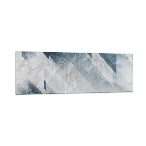 Obraz na szkle - Abstrakcyjne linie w odcieniach szarości i błękitu - 160x50cm - Kompozycja przestrzenna – ruch szarości - Nowoczesna dekoracja ścienna do salonu i sypialni ARTTOR