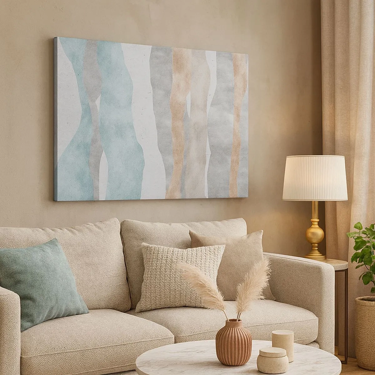 Obraz na płótnie - Abstrakcyjne pasy w pastelowych odcieniach - 70x50cm - Studium bliskości - Nowoczesna dekoracja ścienna do salonu i sypialni ARTTOR