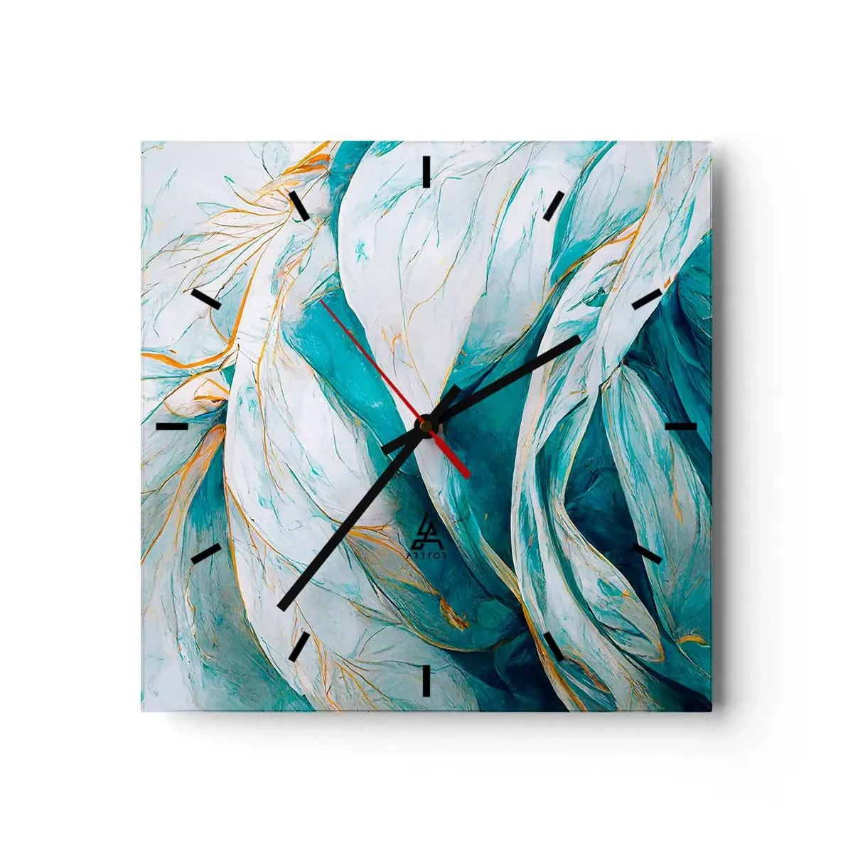 Zegar ścienny - Błękitna abstrakcja z motywem złota - 40x40 cm
