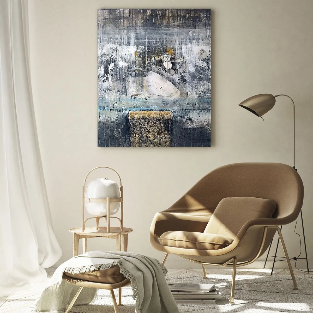Obraz na szkle - Abstrakcyjny krajobraz z dominacją szarości i błękitu - 50x70cm - Jak po lodzie, jak po grudzie - Nowoczesna dekoracja ścienna do salonu, kuchni i sypialni ARTTOR
