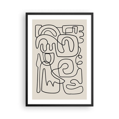 Plakat w czarnej ramie - Nowoczesna abstrakcja w formie czarnej linii na beżowym tle - 50x70cm - Po śladzie - Nowoczesna dekoracja ścienna do salonu i sypialni ARTTOR