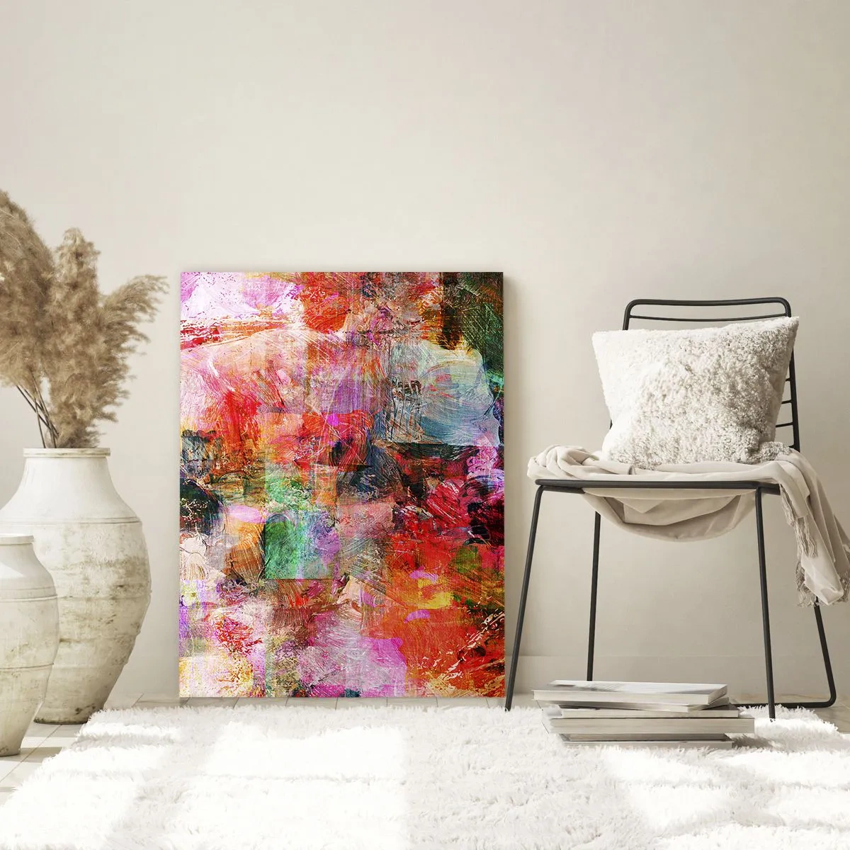 Obraz na szkle - Abstrakcyjna kompozycja z dominującymi różowymi i czerwonymi tonami - 80x120cm - Podróż poprzez róż - Nowoczesna dekoracja ścienna do salonu i sypialni ARTTOR