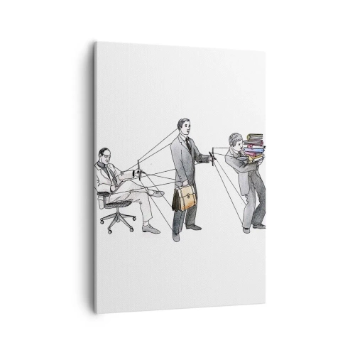 Obraz na płótnie - Symboliczna ilustracja hierarchii pracy z przełożonym sterującym podwładnymi jak marionetkami - 50x70cm - Każdy swego pana ma - Nowoczesna dekoracja ścienna do salonu, kuchni i sypialni ARTTOR