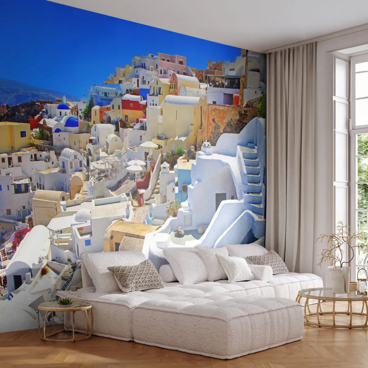 Fototapeta Premium Sand - Marzenie o greckim lecie - Architektura, Krajobraz, Santorini - 350x256 cm