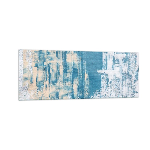 Obraz na szkle - Abstrakcyjna kompozycja w odcieniach błękitu i bieli - 140x50cm - Przez lodowy sopel - Nowoczesna dekoracja ścienna do salonu i sypialni ARTTOR