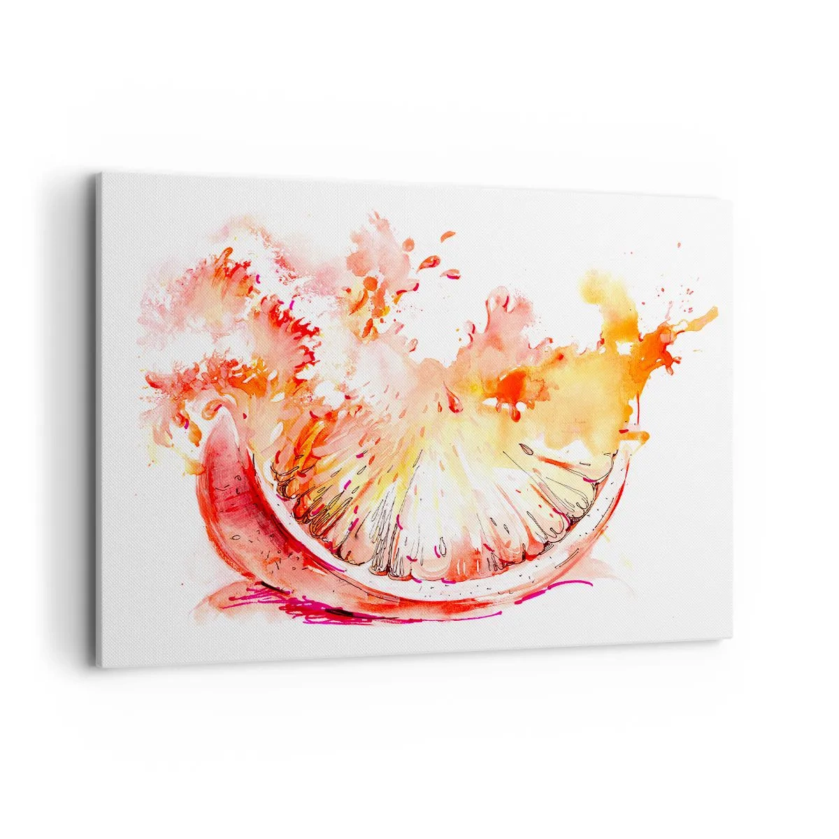 Obraz na płótnie - Akwarelowy kawałek grejpfruta w żywych barwach - 100x70cm - Soczyste orzeźwienie - Nowoczesna dekoracja ścienna do salonu, kuchni i sypialni ARTTOR