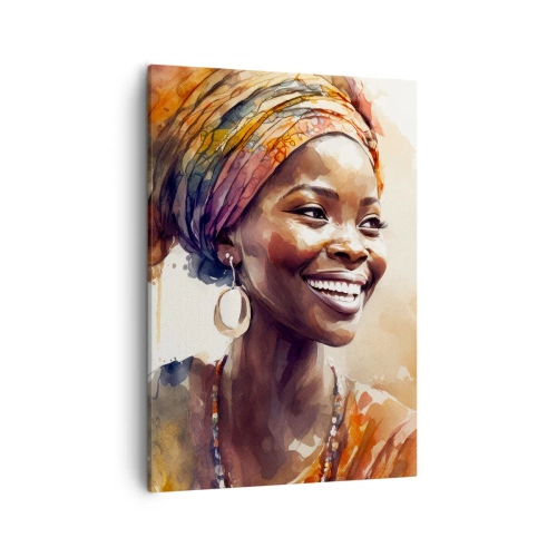 Obraz na płótnie - Afrykańska kobiecość i radość - 50x70cm - Afrykańska królowa - Nowoczesna dekoracja ścienna do salonu, kuchni i sypialni ARTTOR