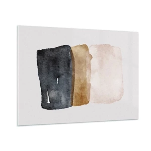 Obraz na szkle - Abstrakcyjne plamy w odcieniach czerni, brązu i beżu - 100x70cm - Kompozycja barw ziemi - Nowoczesna dekoracja ścienna do salonu, kuchni i sypialni ARTTOR