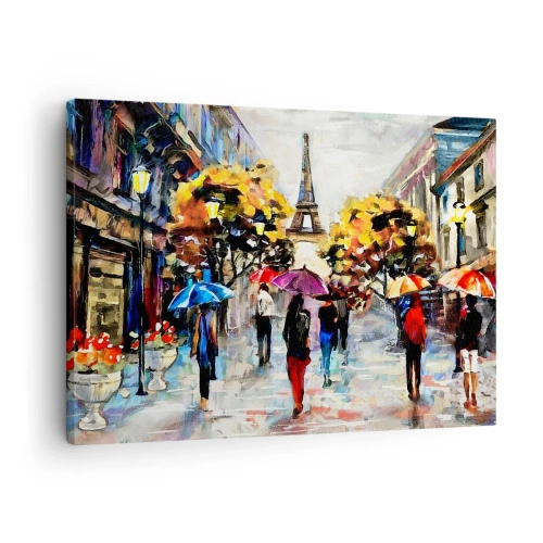 Obraz na płótnie - Jesienny spacer w Paryżu z widokiem na wieżę Eiffla - 70x50cm - Jesienią szczególnie piękny - Nowoczesna dekoracja ścienna do salonu i sypialni ARTTOR
