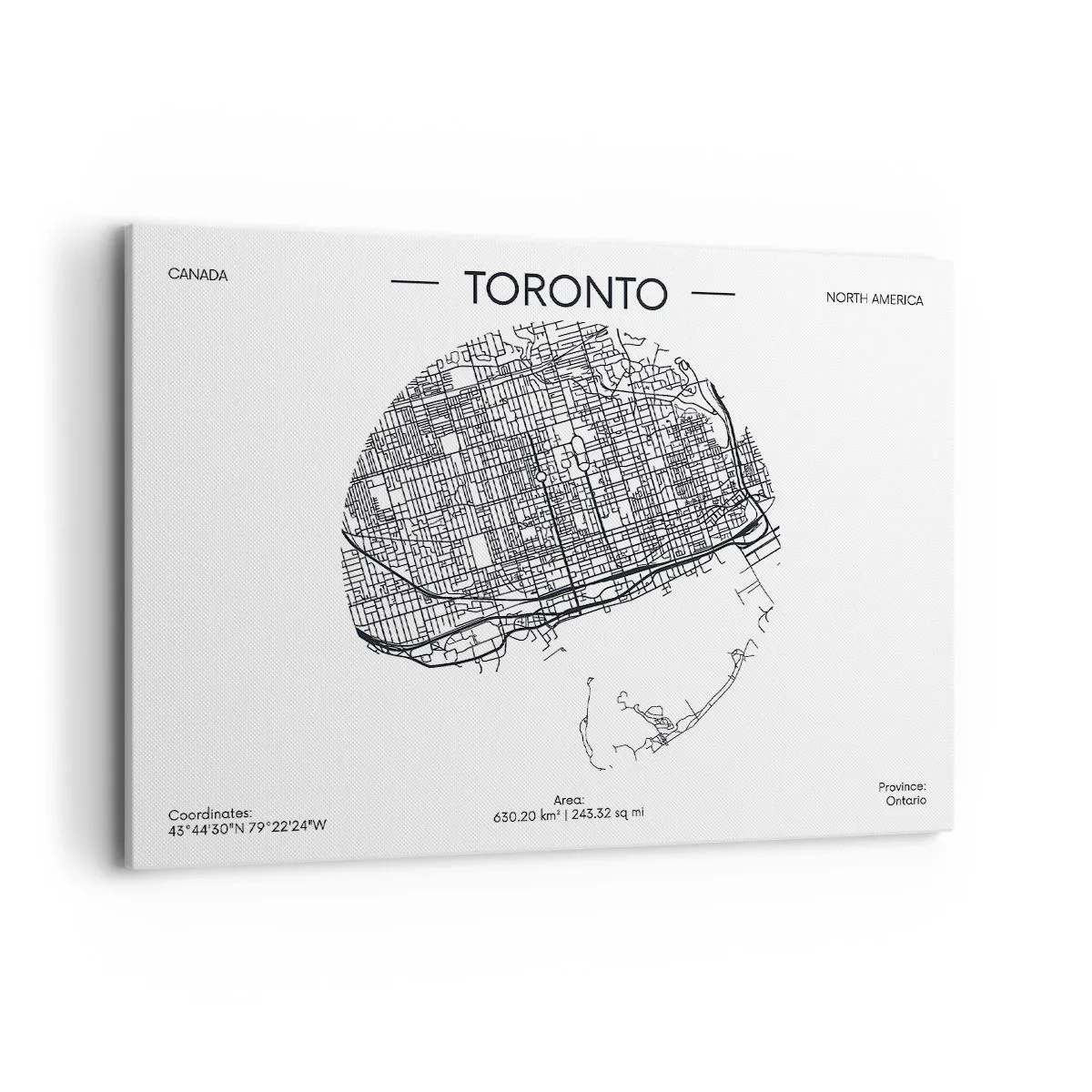 Obraz na płótnie - Mapa Toronto w minimalistycznym, czarno-białym stylu - 100x70cm - Anatomia Toronto - Nowoczesna dekoracja ścienna do salonu, kuchni i sypialni ARTTOR