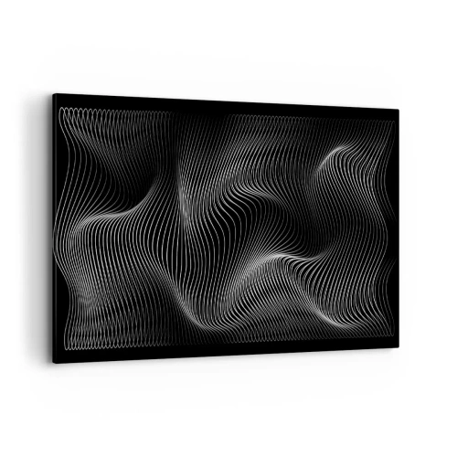 Obraz na płótnie - Abstrakcyjne białe linie na czarnym tle - 100x70cm - Taniec światła w przestrzeni - Nowoczesna dekoracja ścienna do salonu, kuchni i sypialni ARTTOR