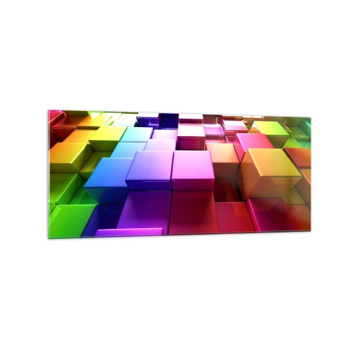 Obraz na szkle - Kolorowe geometryczne kostki 3D - 120x50cm - Op-artowe wespół w zespół - Nowoczesna dekoracja ścienna do salonu i sypialni ARTTOR