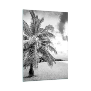 Obraz na szkle - Czarno-biała palma na pustej plaży o zachmurzonym niebie - 50x70cm - Gdy tęsknisz do samotności… - Nowoczesna dekoracja ścienna do salonu, kuchni i sypialni ARTTOR