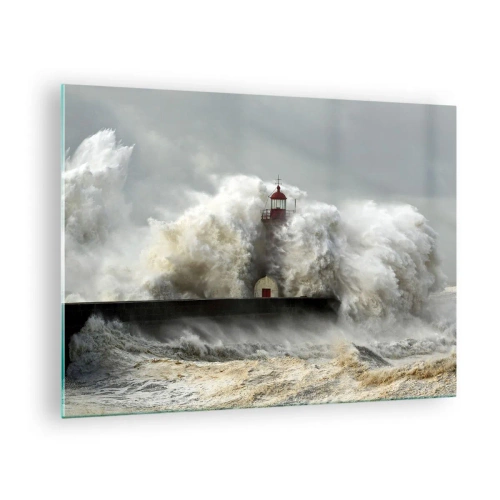 Obraz na szkle - Latarnia morska otoczona potężnymi falami - 70x50cm - Gniew oceanu - Nowoczesna dekoracja ścienna do salonu i sypialni ARTTOR