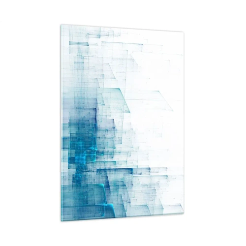 Obraz na szkle - Abstrakcyjna kompozycja geometryczna w odcieniach błękitu - 50x70cm - Jak stała się przestrzeń - Nowoczesna dekoracja ścienna do salonu, kuchni i sypialni ARTTOR