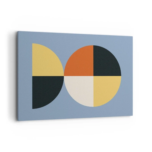 Obraz na płótnie - Geometryczne koła na błękitnym tle - 100x70cm - Patrz i licz - Nowoczesna dekoracja ścienna do salonu, kuchni i sypialni ARTTOR