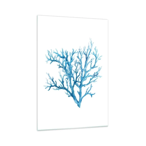 Obraz na szkle - Błękitny koral na białym tle o minimalistycznym charakterze - 70x100cm - Morski filigran - Nowoczesna dekoracja ścienna do salonu i sypialni ARTTOR