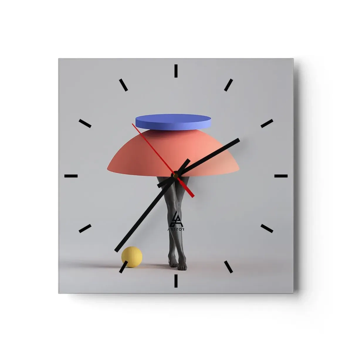Zegar ścienny - Abstrakcyjna kompozycja geometryczna z nogami i kulą - 30x30cm - Kompozycja surrealistyczna - Nowoczesna dekoracja ścienna do salonu i sypialni ARTTOR