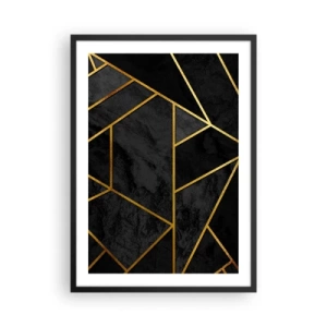 Plakat w czarnej ramie - Geometryczne wzory w złotym kolorze na czarnym tle - 50x70cm - Mrok i blask - Nowoczesna dekoracja ścienna do salonu i sypialni ARTTOR