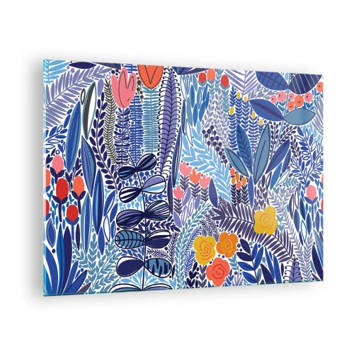 Obraz na szkle - Kolorowa kompozycja roślin w stylu tropikalnym - 70x50cm - Hawajski ogród - Nowoczesna dekoracja ścienna do salonu i sypialni ARTTOR