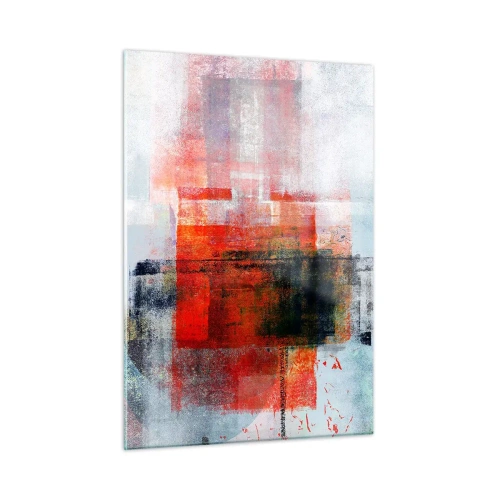 Obraz na szkle - Geometryczna abstrakcja w intensywnych odcieniach czerwieni i czerni - 50x70cm - Kompozycja rozżarzona - Nowoczesna dekoracja ścienna do salonu, kuchni i sypialni ARTTOR