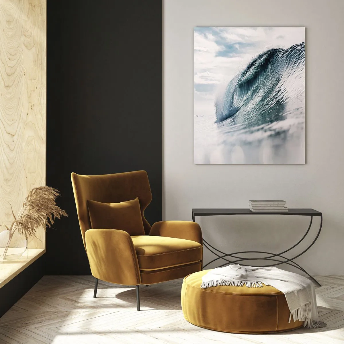 Obraz na szkle - Potężna fala oceanu w promieniach słońca - 50x70cm - Wodny szczyt - Nowoczesna dekoracja ścienna do salonu, kuchni i sypialni ARTTOR