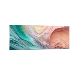Obraz na szkle - Abstrakcyjne fale w pastelowych i tęczowych kolorach - 140x50cm - Tęczowa fala - Nowoczesna dekoracja ścienna do salonu i sypialni ARTTOR